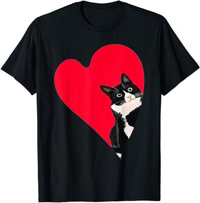 Tuxedo Cat Valentine Heart Kitten And Animal Lovers Unisex T-Shirt Black Tee