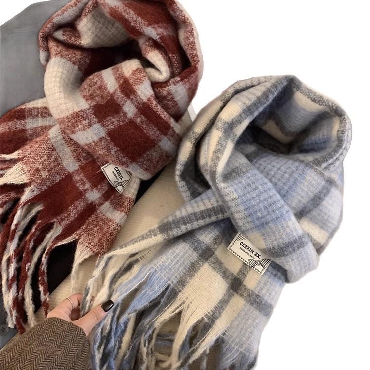 2025 Winter Red Plaid Scarf: Unisex Korean Style Blue & Black Neck Warmer