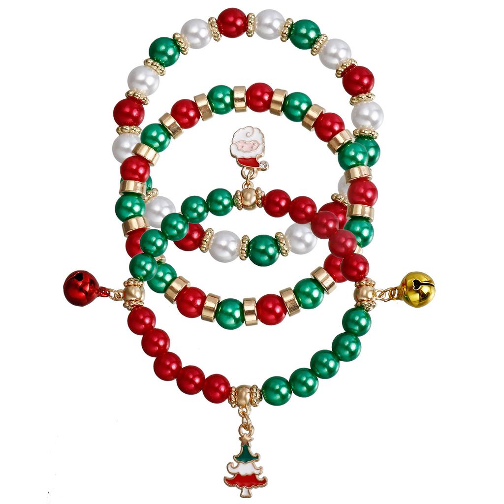 European and American Christmas bracelet, Santa Claus color beaded bracelet set, new christmas