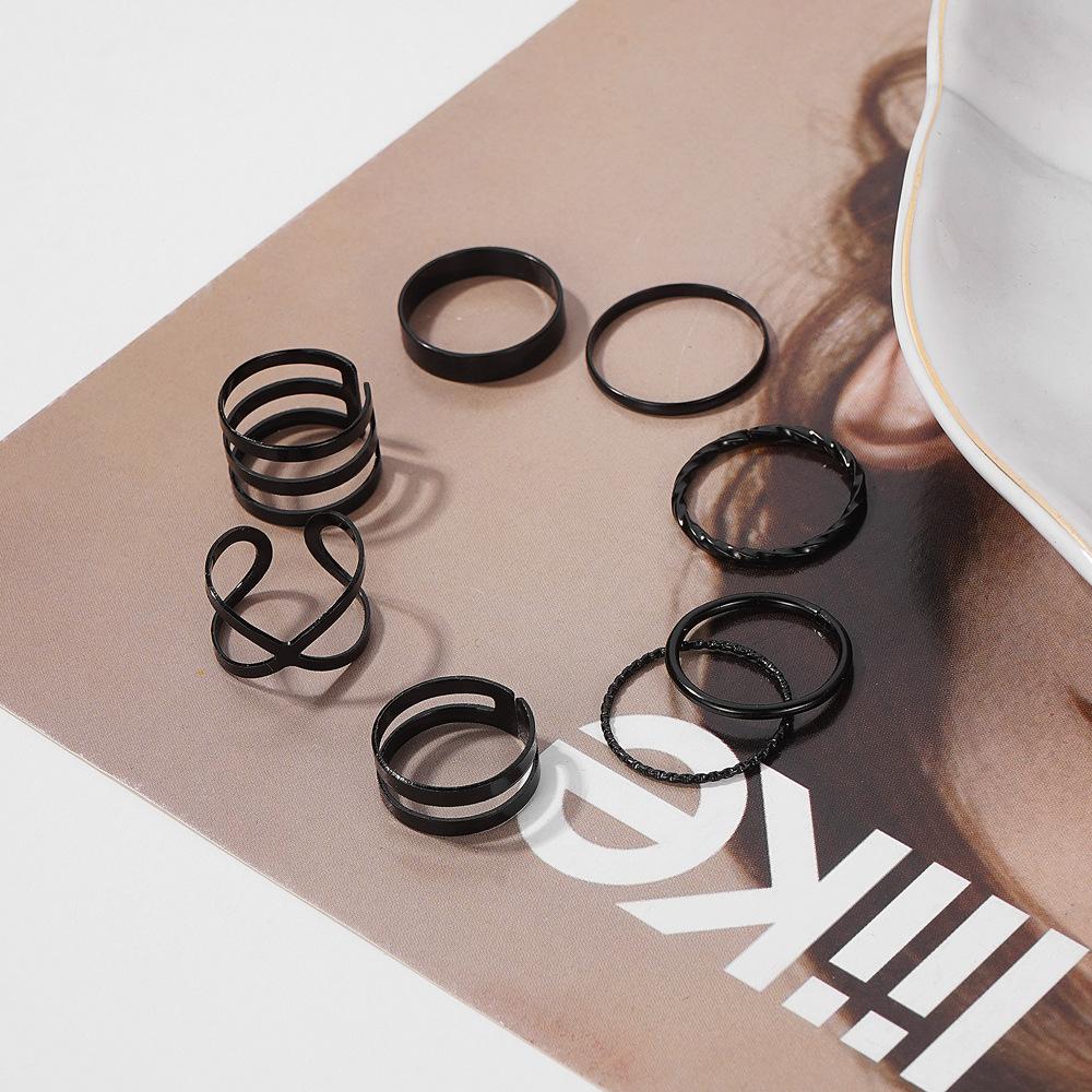 Kpop Punk Geometric Black Chain Open Ring For Women BFF Wedding Luxury Vintage Grunge Aesthetic Jewelry EMO Y2K Accessories