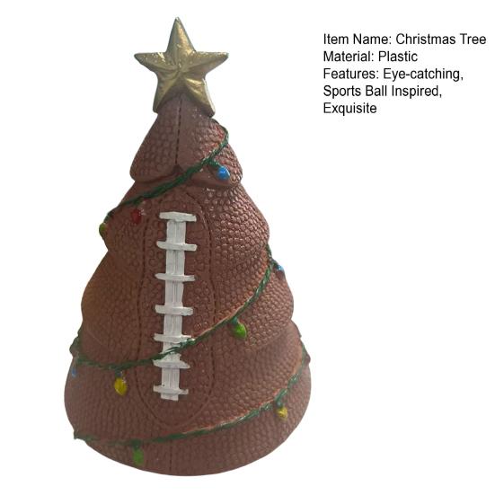 Figurka vánočního stromku inspirovaná sportovním míčem Ručně vyrobený stromek z umělé kůže Stolní dekorace se zlatou hvězdou pro sváteční výzdobu domova