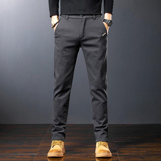Fashion Korean Clothing Spring Men's Slim Casual Pants Business Straight Twill Cotton Elastic Trousers Plus Size