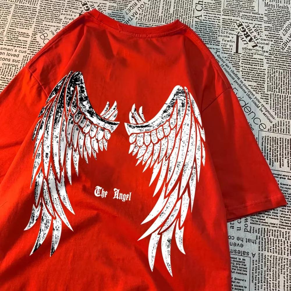 Tricou cu aripi desfășurate îngerul pentru bărbați și femei, tricou cu model, haine de vară, din bumbac, cămașă cu mânecă scurtă, vintage, cu gâtul în formă de O, tricou pentru cuplu