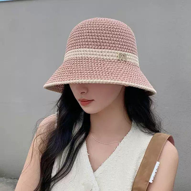 Women's Summer Face-Slimming Wide Brim Straw Bucket Hat