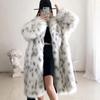 Faux Fox Fur Plus Size Coat  Mid Length Long Sleeve Jacket Casual Loose Cardigan Fur Coat Women White Fleece High Quality Coat