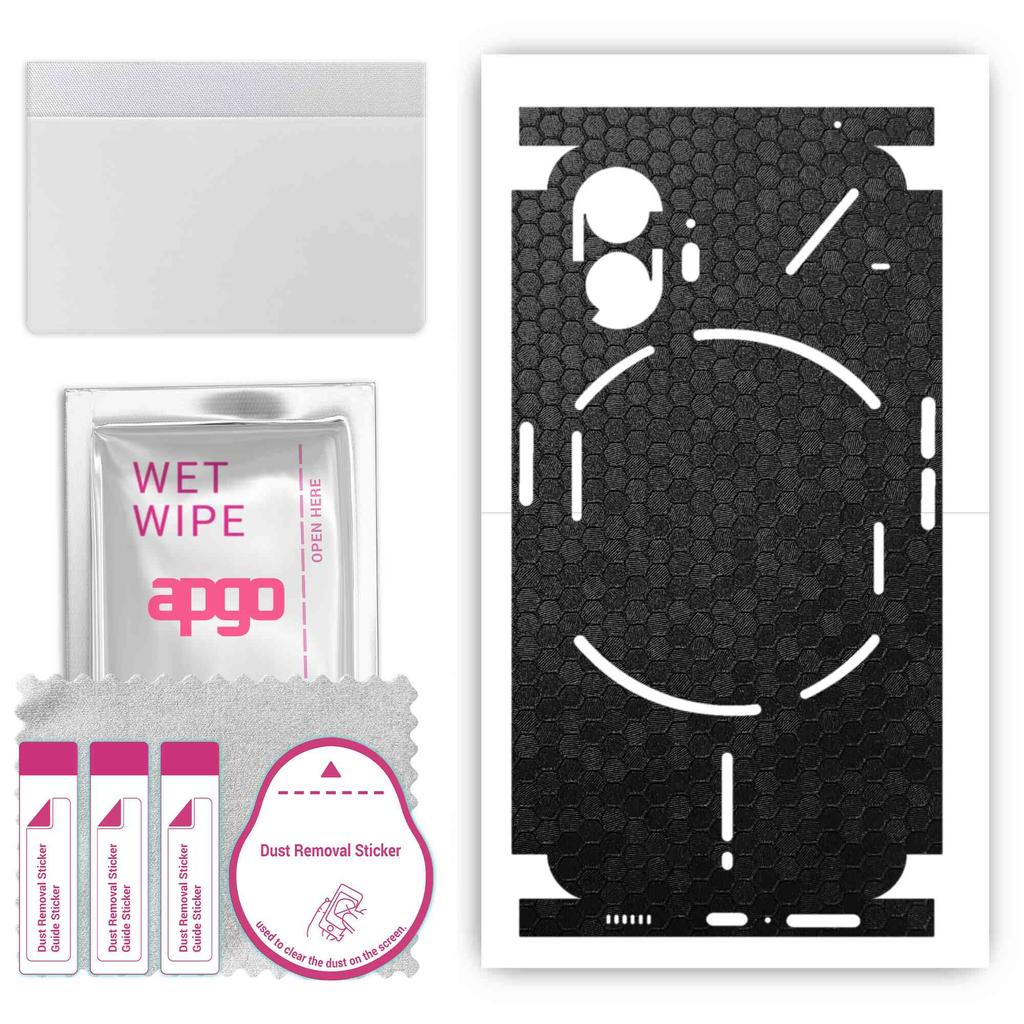 apgo Autocolant de protecție pentru spate + părți laterale compatibil cu Nothing Phone 2, folie completă, folie, vinil - model Fagure negru