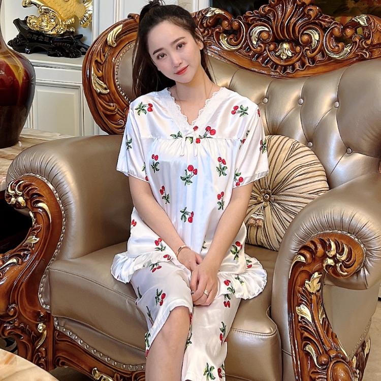 

Пижамы летние капри женские пижамные комплекты с коротким рукавом элегантные пижамы атласные шелковые пижамы домашняя одежда 5XL