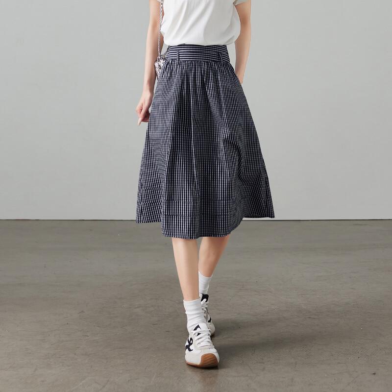 SOFSIL Women s High-Waisted Plaid A-Line Skirt M