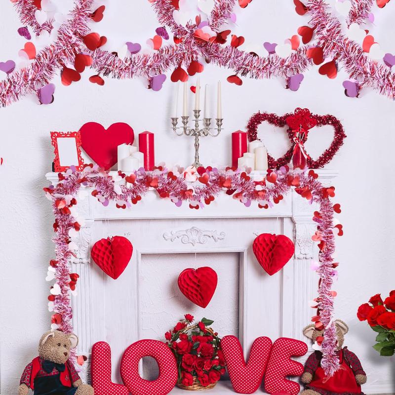 Valentines Day Red Pink Metallic Garland Valentine'S Day Decor For Home Indoor Outdoor Wedding Hanging Decoration Prop