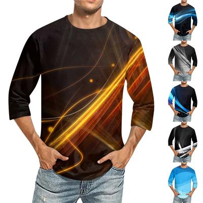 Men'S Round Neck Three-Quarters Sleeve Top Casual Fashion T-Shirt