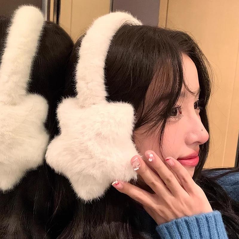 Star Fluffy Plush Earmuffs Earplugs Cold Protection Women Ear Cover Keep Warm Solid Color Earmuffs Cycling Accessories