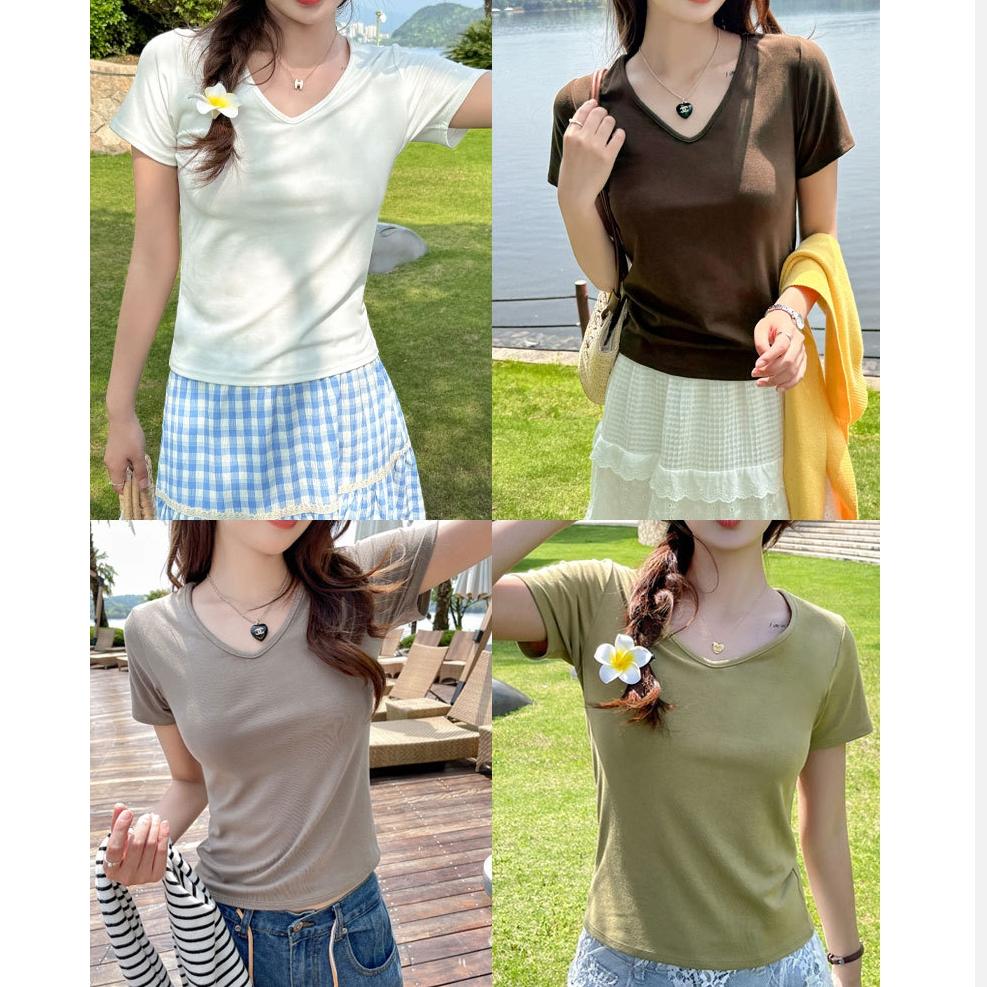 Trička s krátkým rukávem a výstřihem do V, crop topy pro ženy, roztomilé trendy letní topy na výlety 2025