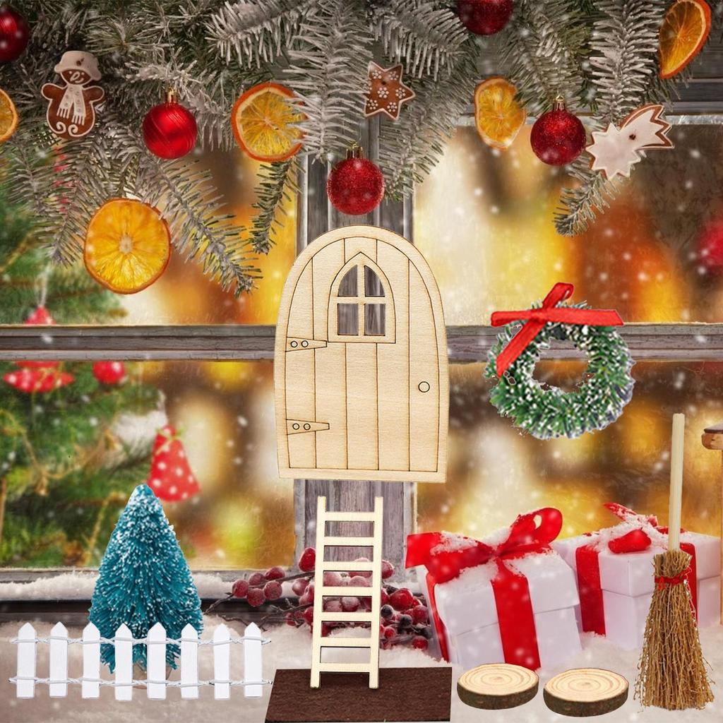 Christmas Girl Fairy Doors Christmas Santa Miniatures Furniture Wooden Gnome Accessories Decoration For Holiday Family Wall