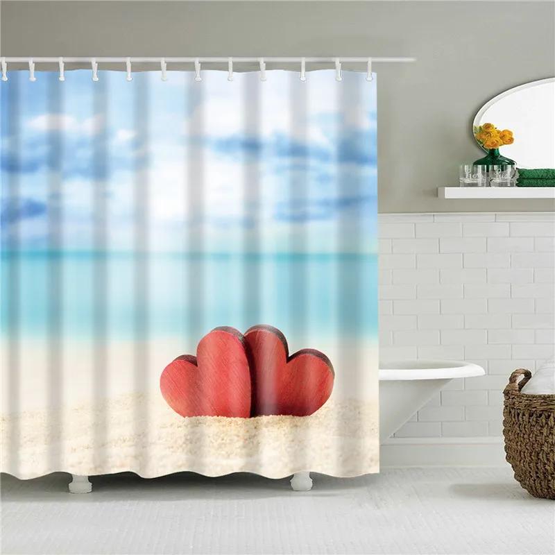 Beach Sea Seaside Shower Curtains Nature Scenery Waterproof 3d Bathroom Curtains Home Decoration Washable Bath Screen with Hooks
