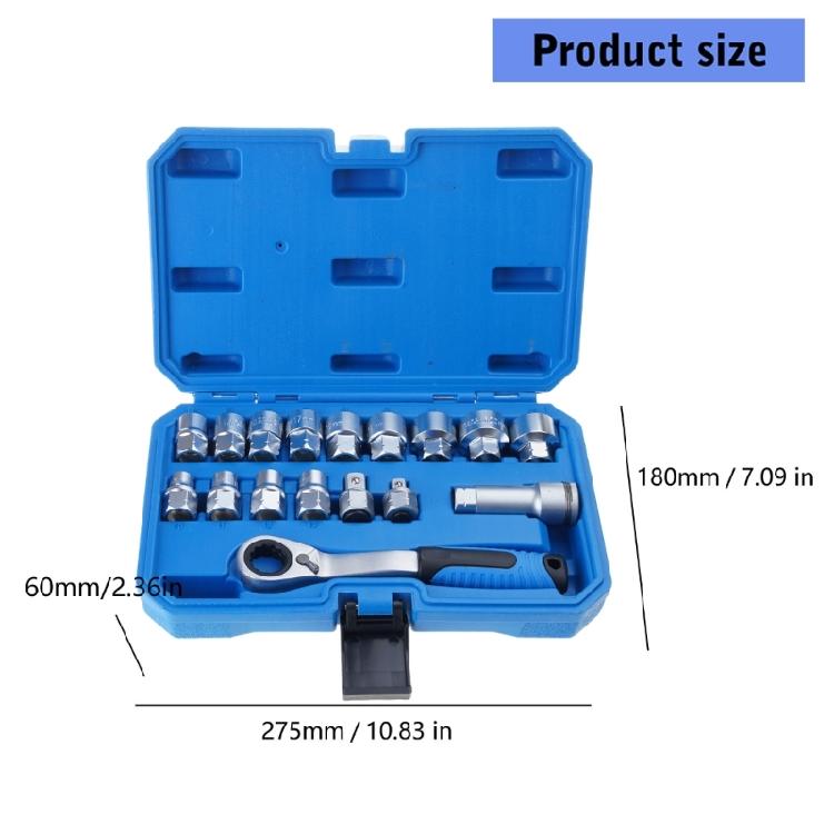 17Piece/Set Pass Through Socket Kit Ratcheting tool Heads and Case 1/2inch 3/8inch Drive for Home automobile Repair