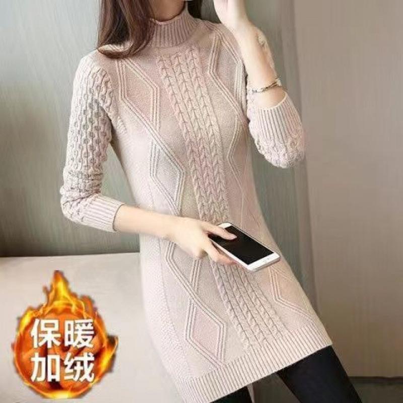 Autumn and Winter Medium and Long Pullover Knitted Bottoming Shirt Women's Fashion Temperament with Slim Fit Solid Color Turtleneck Sweater