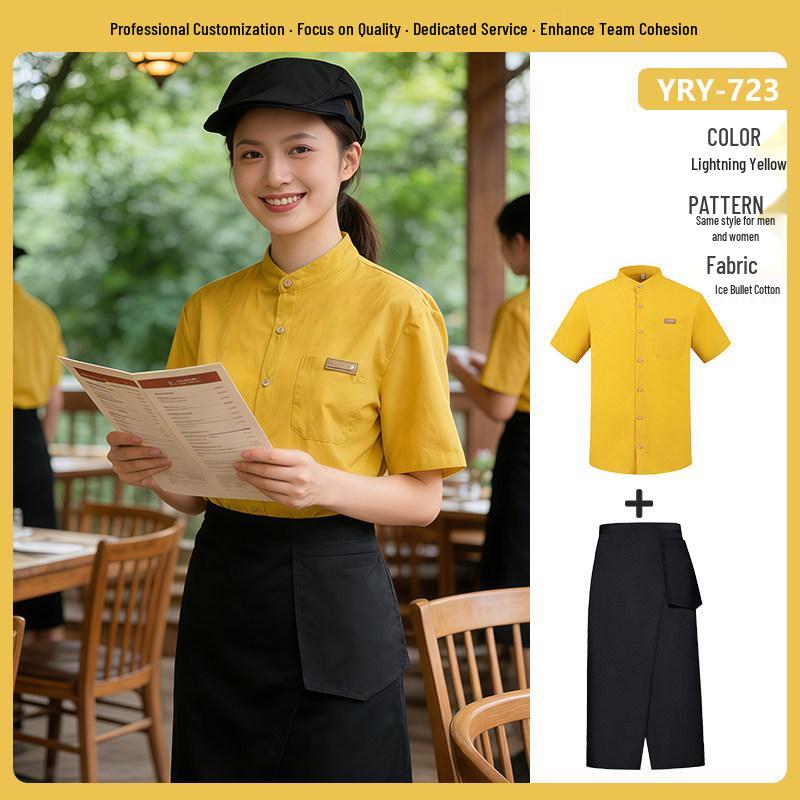 

Pastoral Style Short Sleeve Uniform Shirt for Summer - Catering, Milk Tea, Cake Shop & Homestay Services 6XL