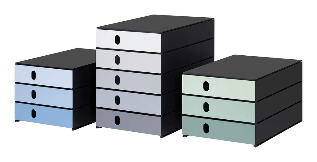 Styro Val Pro Letter Case, 3 Tiers, A4 Compatible, Blue, Swiss Made, Document Tray, with Labels