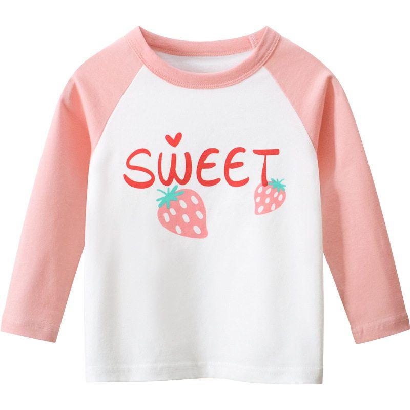 27home K-style Children's Clothing Spring and Autumn Girl round Neck Strawberry T-shirt Long Sleeve Tops Bottoming Shirt Baby Girl Clothes