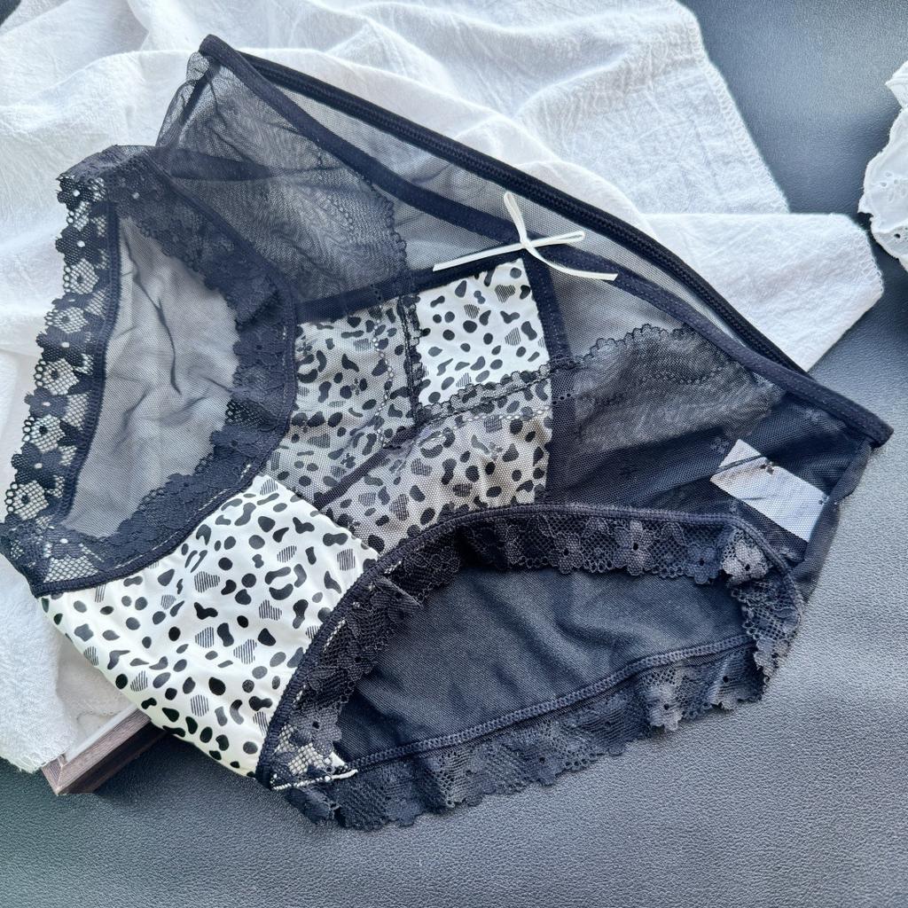 Women's Summer Sexy Leopard Print Hollow Ice Screen Lace Briefs