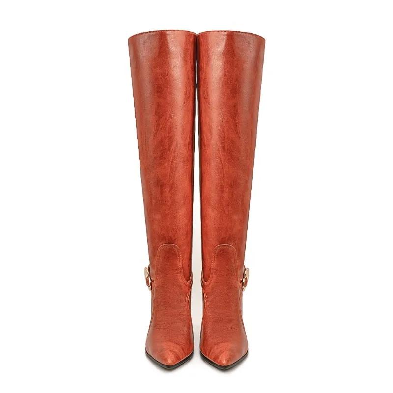 Fashion New Retro Fashion Belt Buckle Long Boots Autumn and Winter Pointed End 10cm High Heels Short Plush Warm Women's Boots Size 35-43