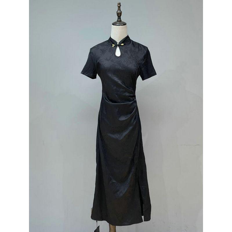 2024 Autumn New Cold Style Improved Cheongsam New Chinese Exquisite Buckle Short sleeve Side Slit Dress