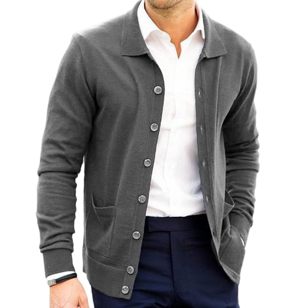 Men's Flip Collar Cardigan Loose Fashion Single- Buckle Sweater Coat