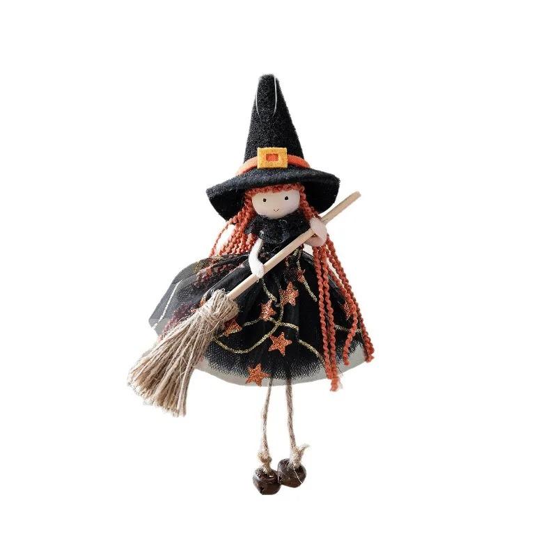 1PC Halloween Decoration Mesh Broom Girl Angel Pendant New Bell Hanging Foot Doll Holiday Decoration