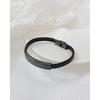 Vintage Black Stainless Steel Bracelet Wholesale Fashion Woven Leather Bracelet Jewelry
