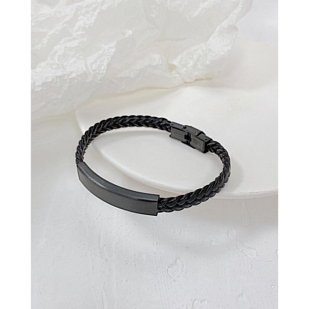 Vintage Black Stainless Steel Bracelet Wholesale Fashion Woven Leather Bracelet Jewelry