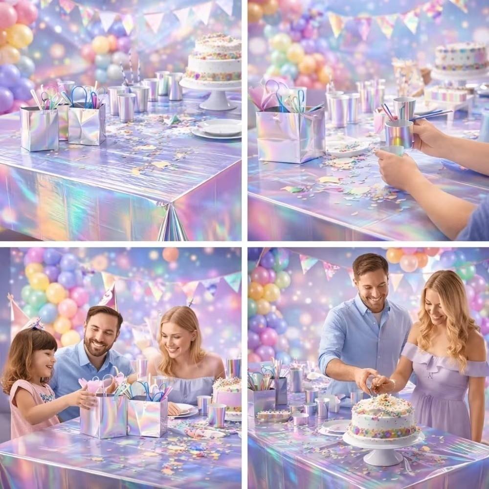 5PCS Rectangular Laser Disposable Tablecloth Shiny Iridescent Tablecloth Party Table Cover  Wedding