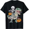 Skeleton Riding Mummy Dinosaur T REX Halloween Funny Pumpkin T-Shirt