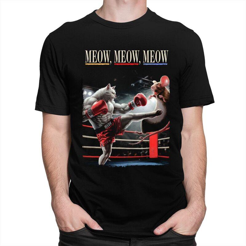 Meow Boxing Cat T Shirt for Men 100 Cotton Tshirts Streetwaer Short Sleeve Tee Shirt Loose Fit Clothing Gift