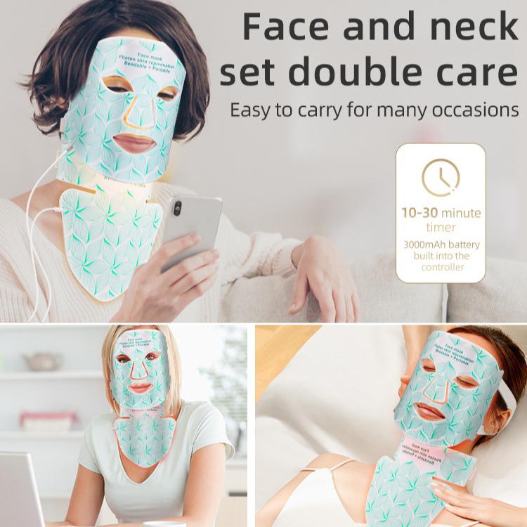 LED Spectrometer Beauty Mask with Neck, Seven-Color Light Therapy, Red Light Rejuvenation, Home-Use Large Panel