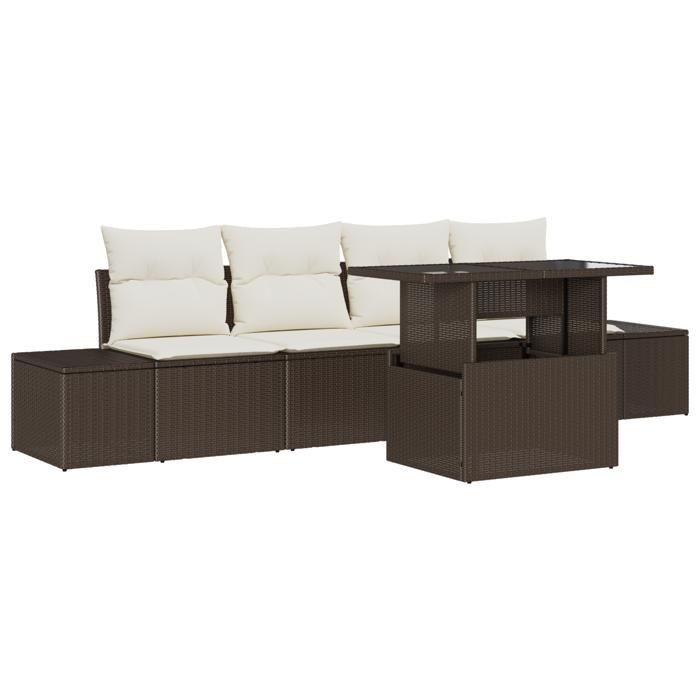 VidaXL Ensemble de canapé de jardin 5 pièces avec coussins marron en rotin poly 3349084