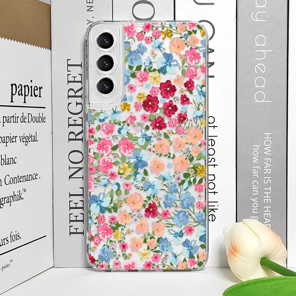 Cute Flower Painted Clear Phone Case for Samsung A55 A54 A53 A51 A70 A32 A31 A22 A13 5G Ultra Soft Covers Colorful Floral Fundas