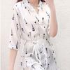 Female Clothing Fashion Printed Blouse Elegant Waist Drawstring Loose Summer Casual Half Sleeve Korean Single-breasted Shirt New