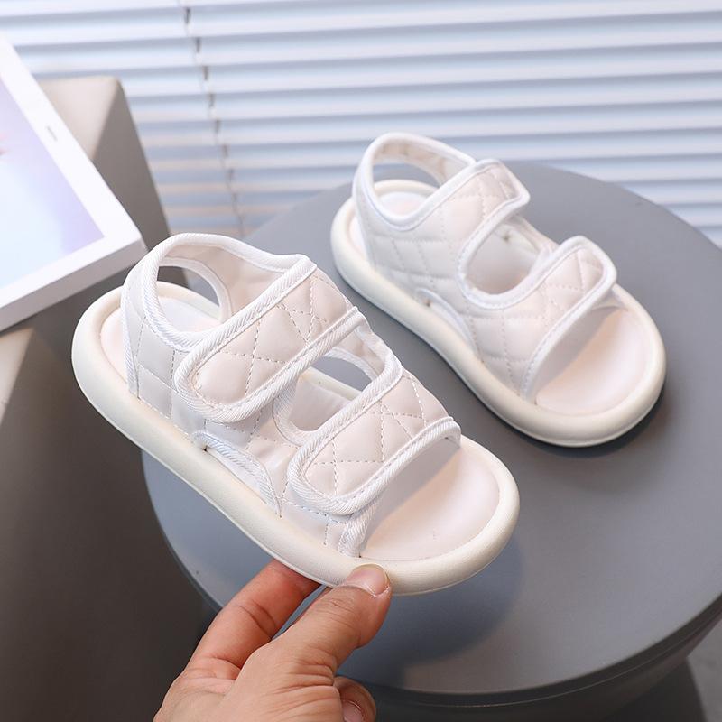 Kids Quilted Open Toe Velcro Casual Sandals 23 белый