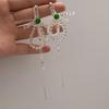 Women's Crystal Bead Ribbon Tassel Long Earrings