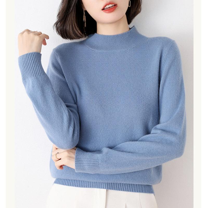 Fashion Half High Collar Slim Fit Autumn Sweater Women Winter Long Sleeve Pullovers Women Solid Base Sweaters Elegant Casual Warm Lady Jumpers 25634