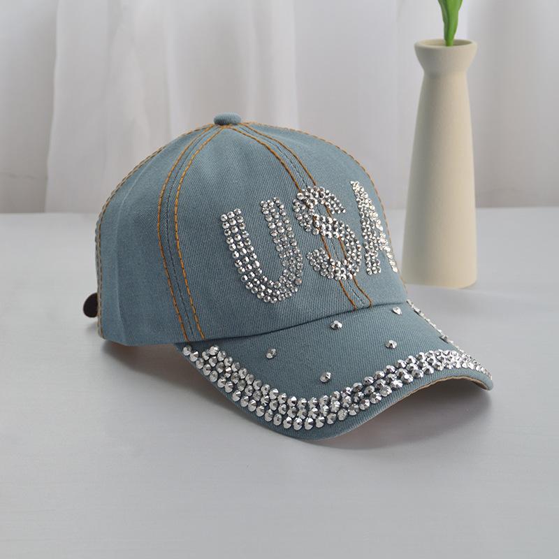 Baseball Cap Women Rhinestone Denim Cloth Sunshade Snapback Hats For Women Summer Spring Travel Sun Hat USA Outdoor Casual New