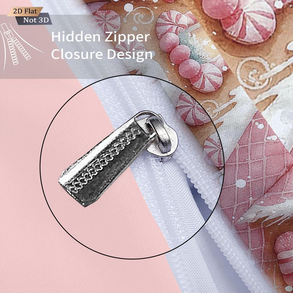 3Pcs Pink Romantic Christmas Cottage Merry Christmas Print Choreless Bedding Set Multi Size Bedroom Bedding Holiday Decoration