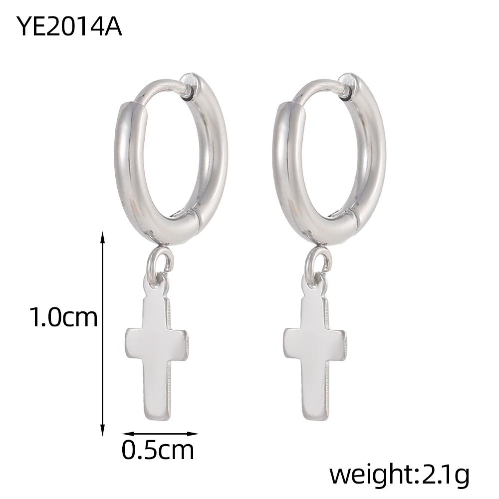 CARLIDANA Gold Plated Punk Style Cross Pendant Earrings Hip Hop Stainless Steel Hoop Earrings for Women Huggie Style-for Gift