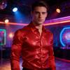 Men's Shines Sequins Long Sleeve Button Down Shirt for Halloween Cosplay 70s Disco Party Dress Shirt