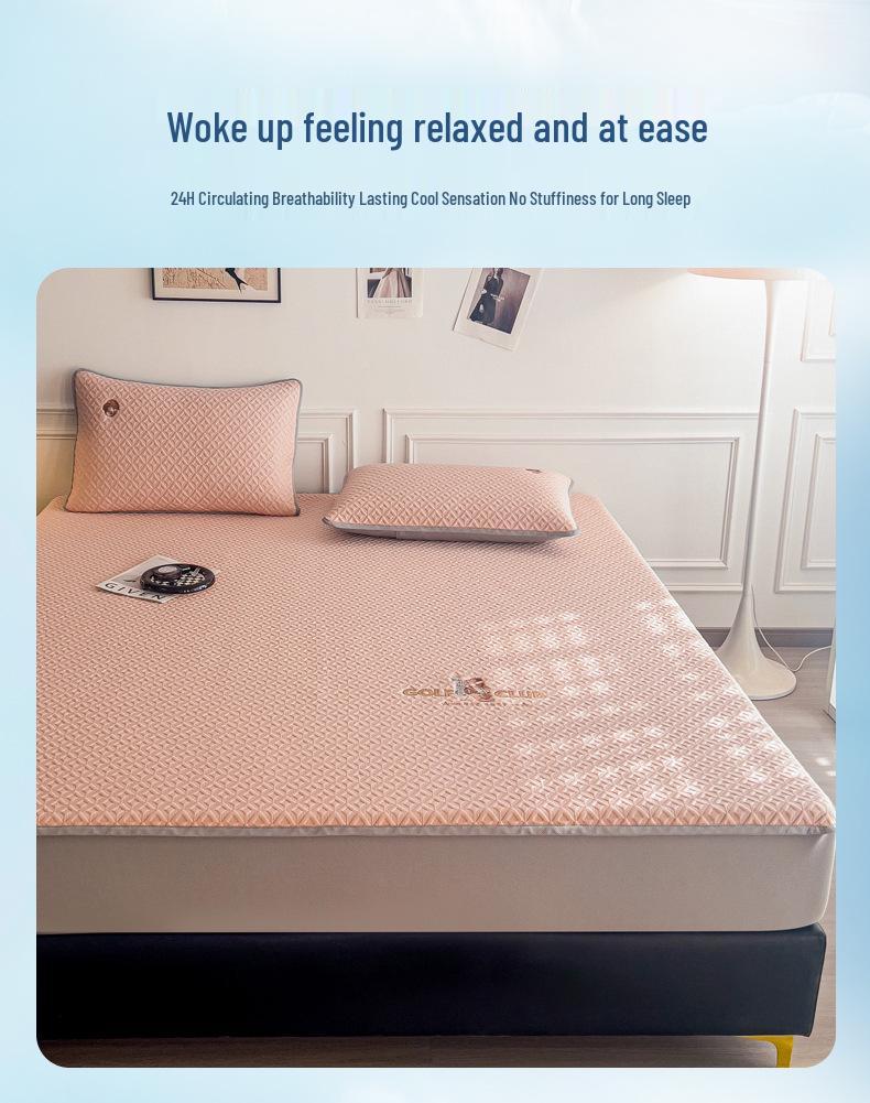 A-Class High-End Embroidered Summer Mat Set: Ice-Cool, Modern Minimalist, Solid Color, Fitted Sheet Style.
