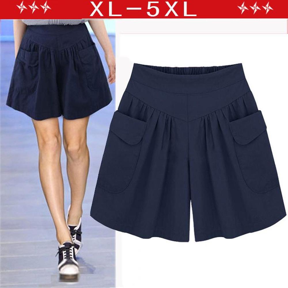 

Широкие шорты для женщин, повседневные эластичные карманы с высокой талией, большие размеры L-5XL