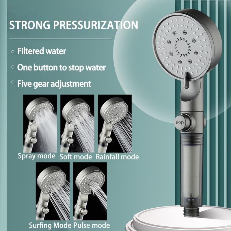 5 Sprays Mode Power Washing Shower Head with Universal Connector and Long Service  Meltblown Filter
