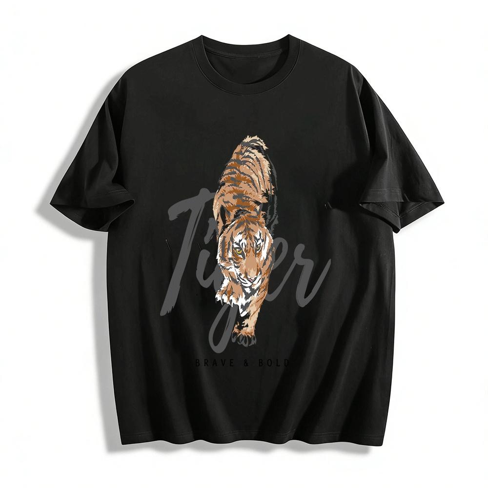 Brave Bold Tiger Print Casual Tee Trendy Unisex Versatile Top Pure cotton T-shirt XXS