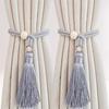 Bohemian Curtain Tiebacks Handwoven Rope with Tassels & Wood Beads Decorative Window Holdbacks for Living Room Bedroom Home Decor