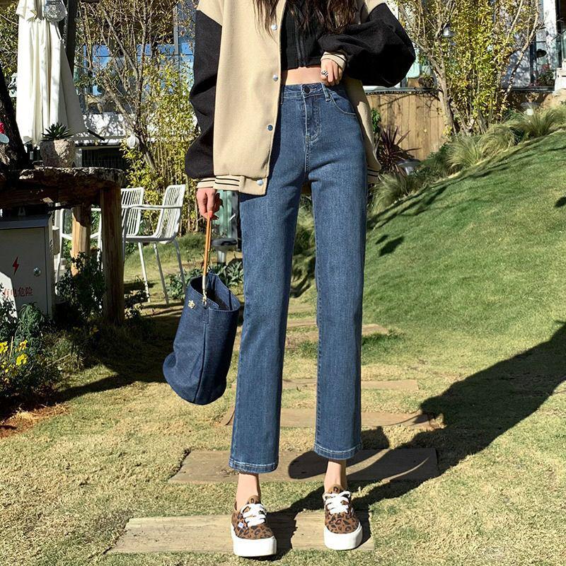 Women s High-Waisted Slimming Cigarette Jeans - Petite Straight-Leg, Casual Style for Spring/Autumn 25